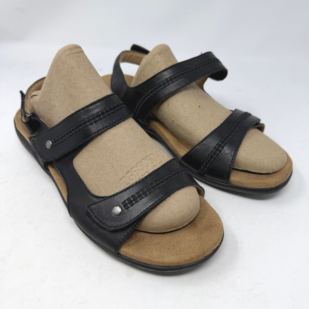 Trotters Strappy Sandals Womens 10M Black Leather Excellent T1920-001 Comfort